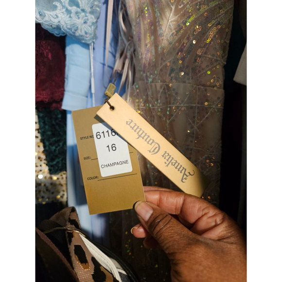 Women's Amelia Couture Prom Dress Size 16 Champagne Silver - Picture 4 of 7